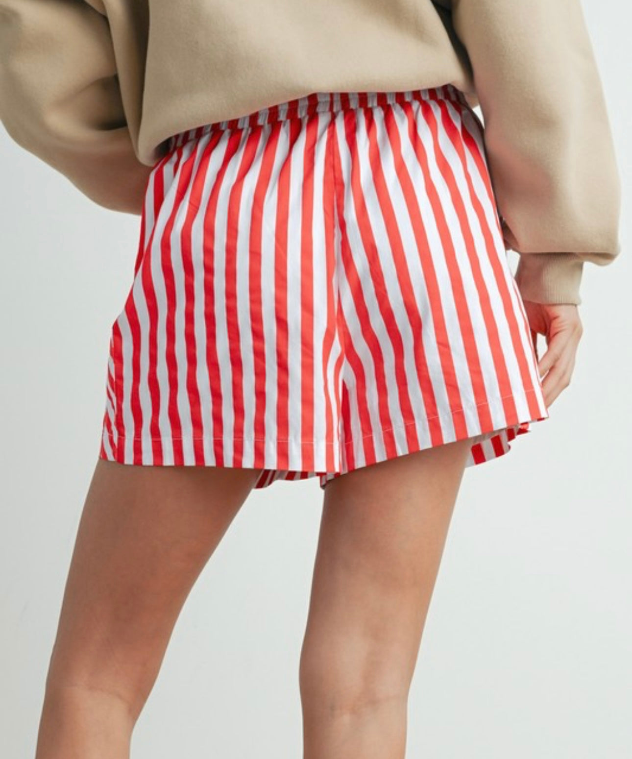 Red & Ivory Striped Drawstring Boxer Shorts