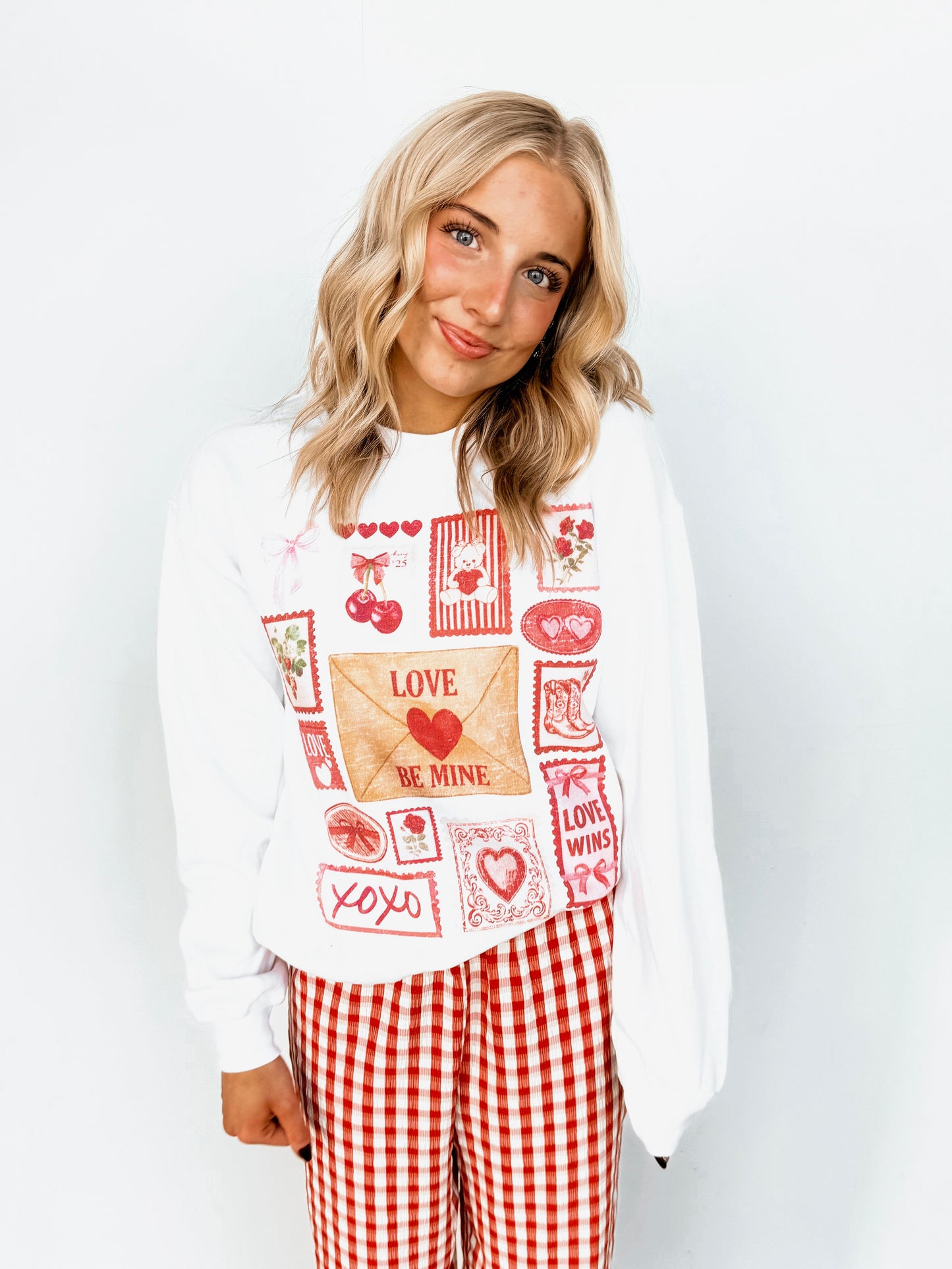 White Love Stamp Collage Crewneck