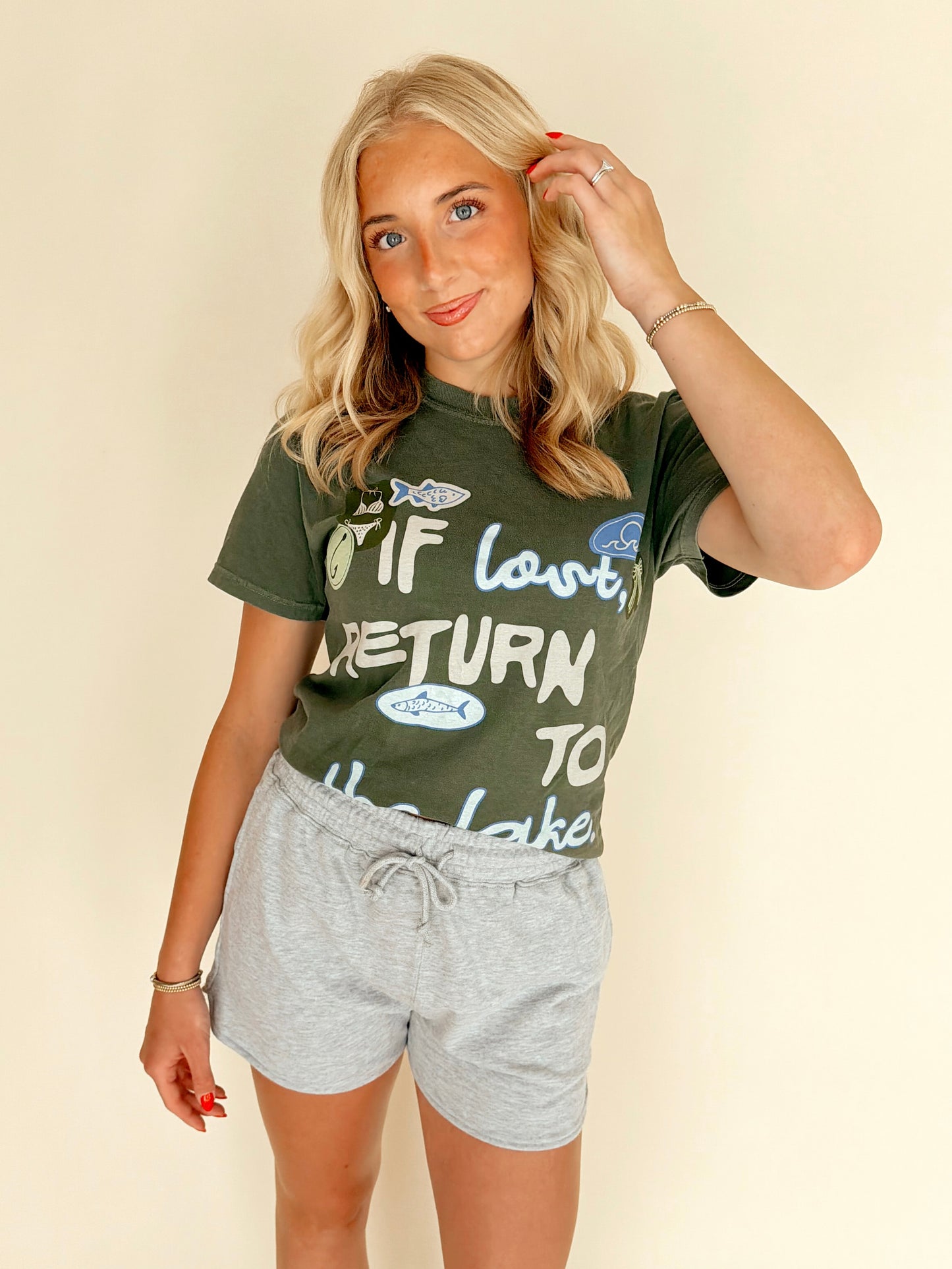 Heather Grey Washed Elastic Waist Shorts