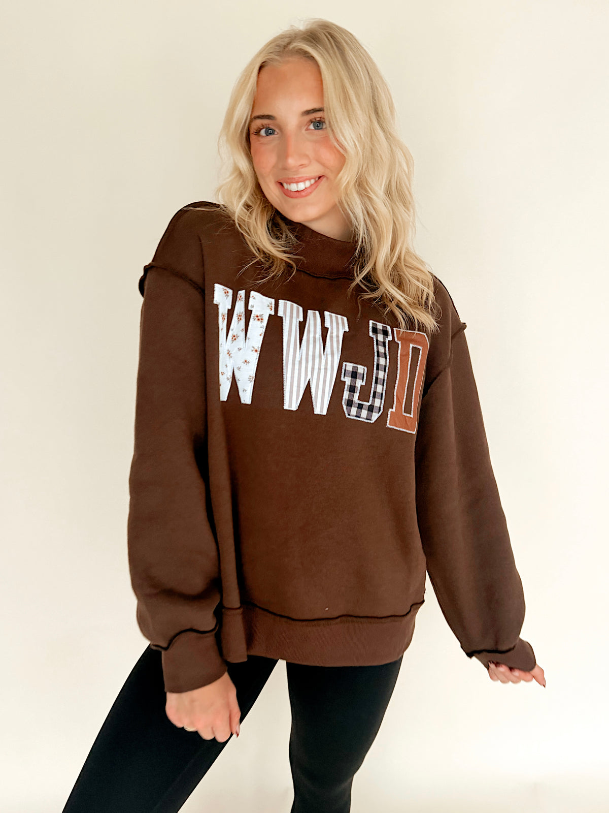 ‘WWJD’  Chocolate Brown Embroidered Mockneck