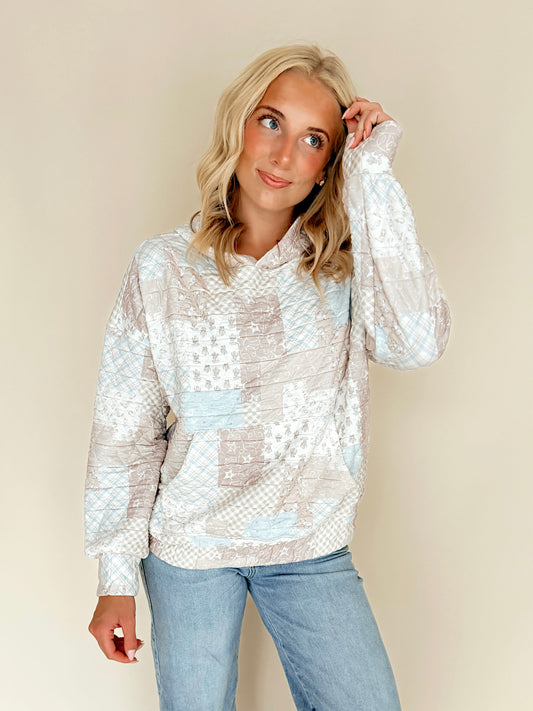 Quilted Patchwork Hooded Pullover