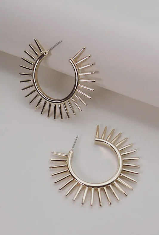 Gold Large Sunburst Hoop Earrings