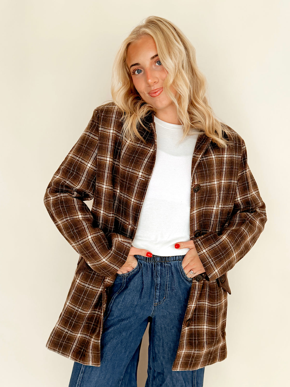 Mocha Plaid Midlength Barn Jacket
