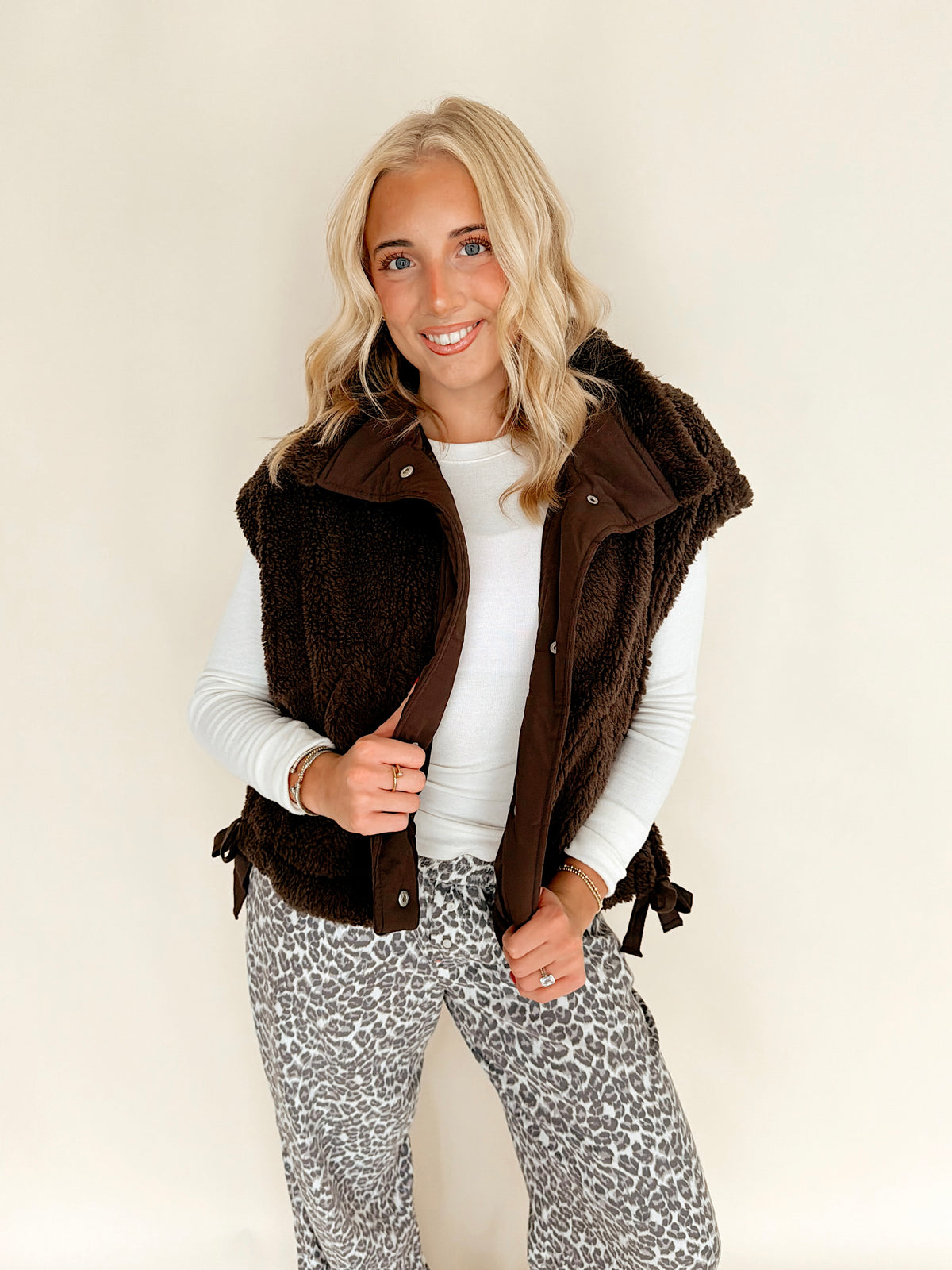 Chocolate Brown Sherpa Vest with Snap Closure