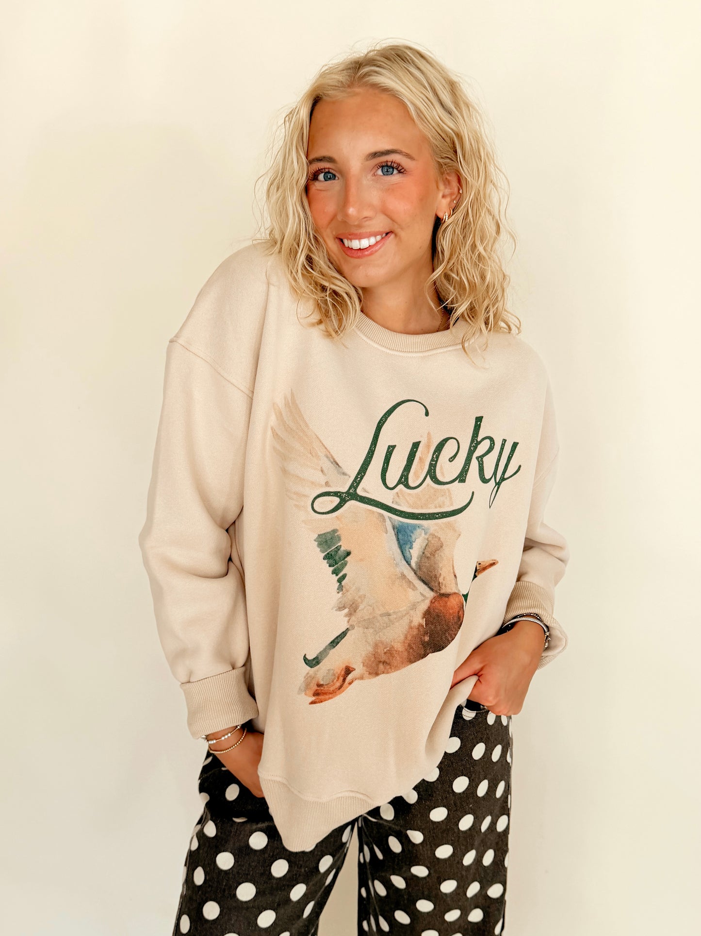 PREORDER Beige ‘Lucky Duck’ Mallard Crewneck