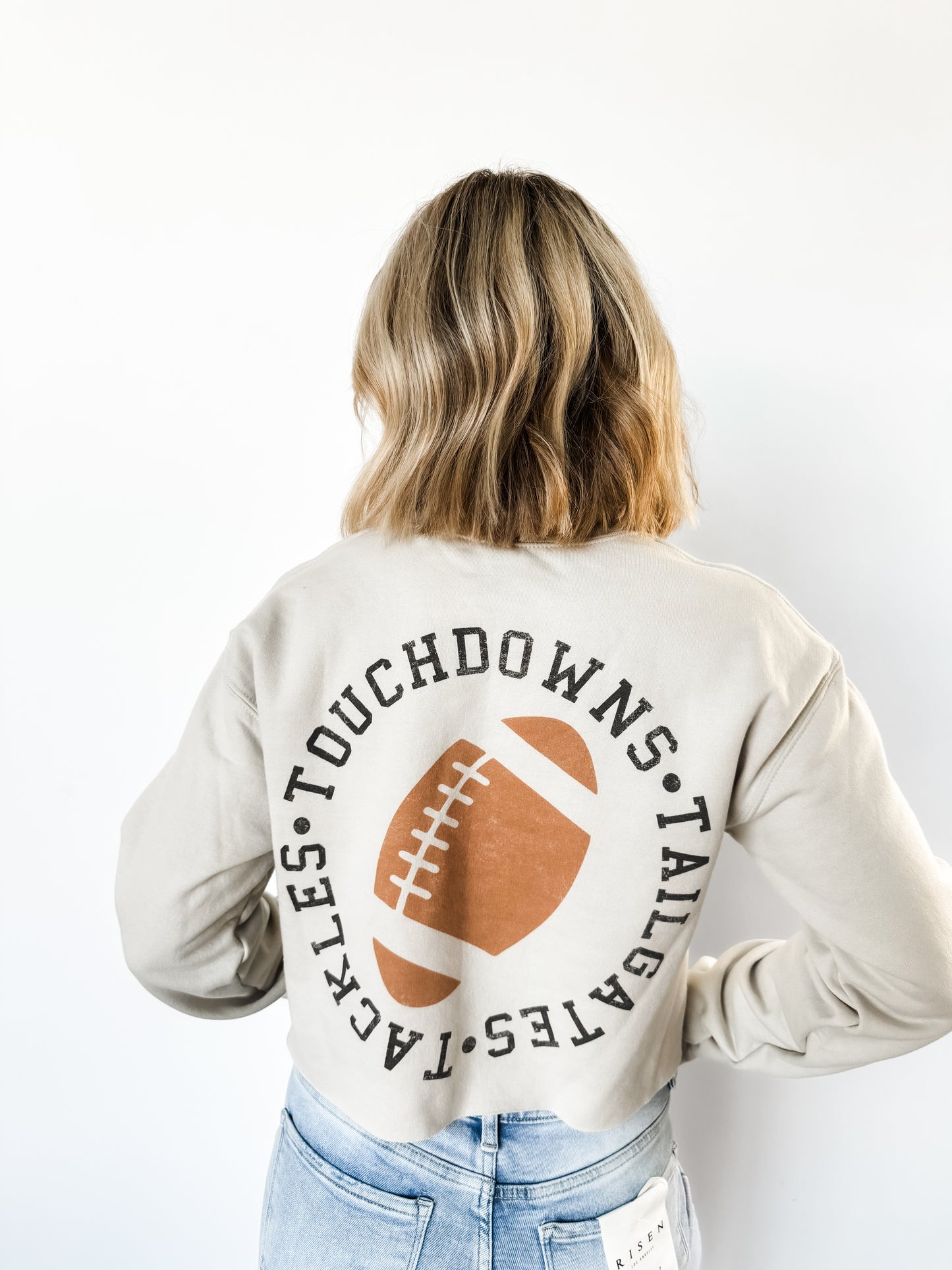 Beige Football Cropped Crewneck