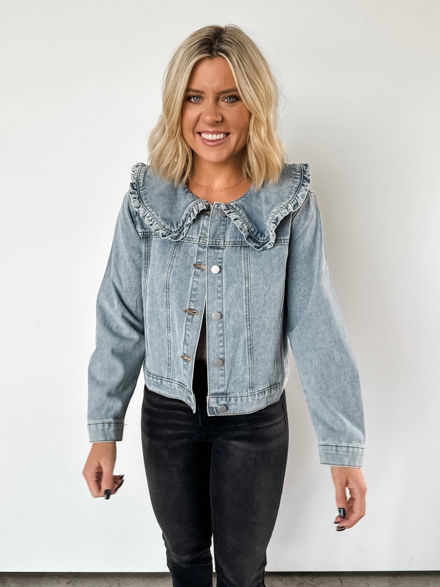 Ruffle Collar Denim Jacket