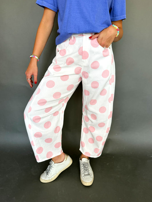 Pink Polka Dot Denim Pants
