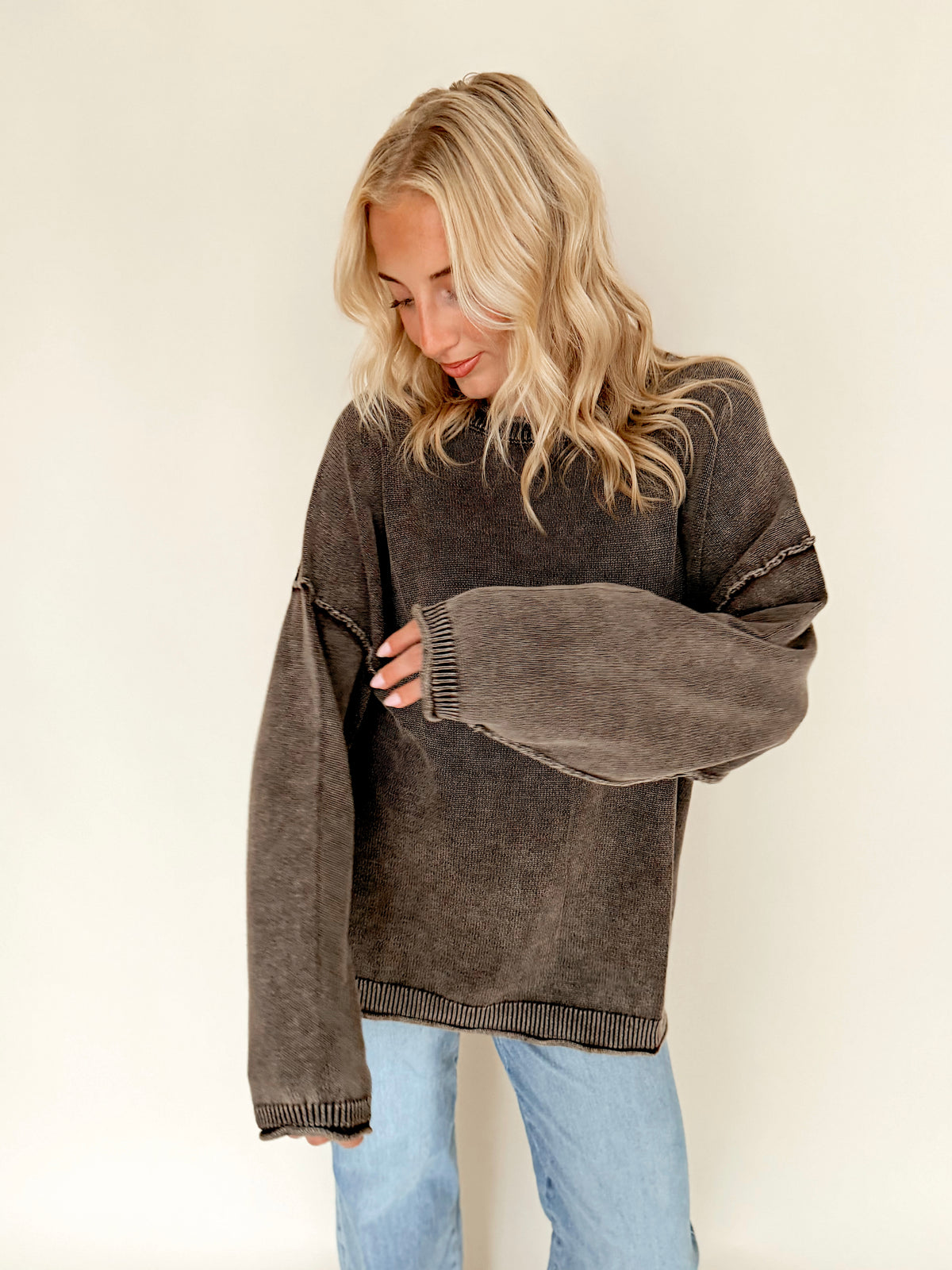 Dark Brown Washed Oversized Top