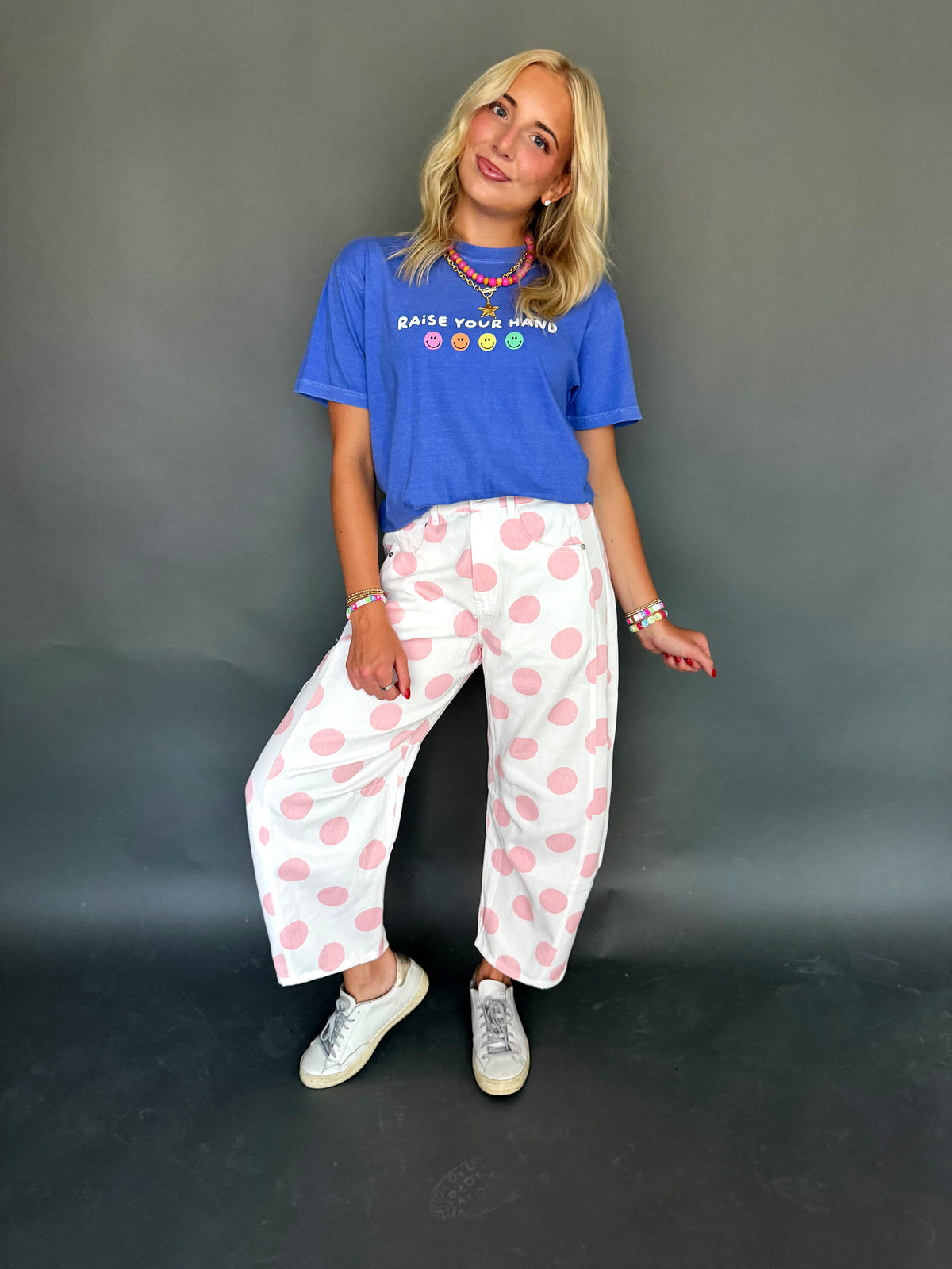 Pink Polka Dot Denim Pants