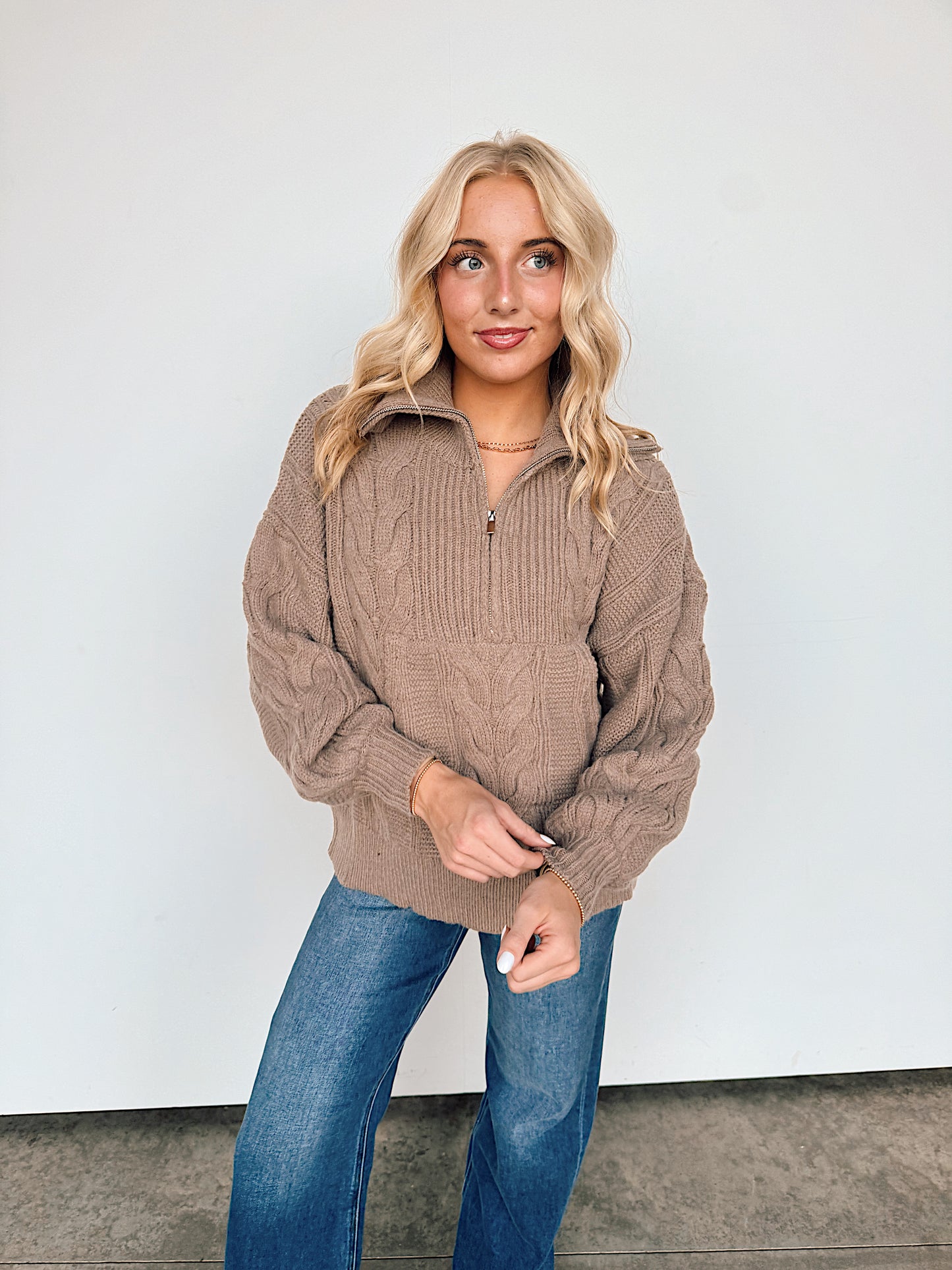 Fawn Chunky Cable Knit Half Zip