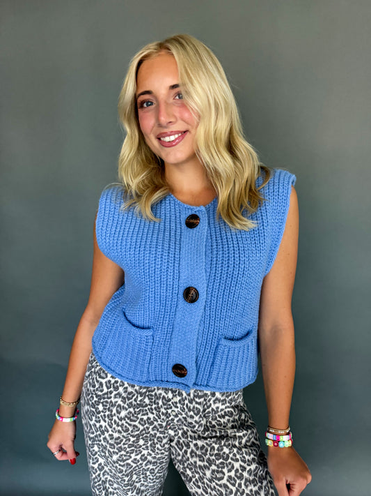 Cornflower Buttoned Sleeveless Sweater Vest