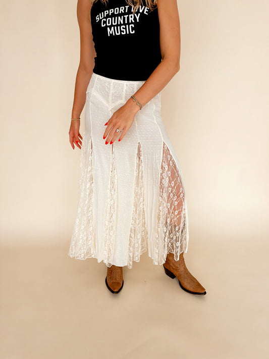 Cream Flowy Lace Maxi Skirt