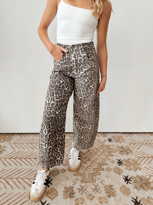 Faded Leopard Barrel Jeans