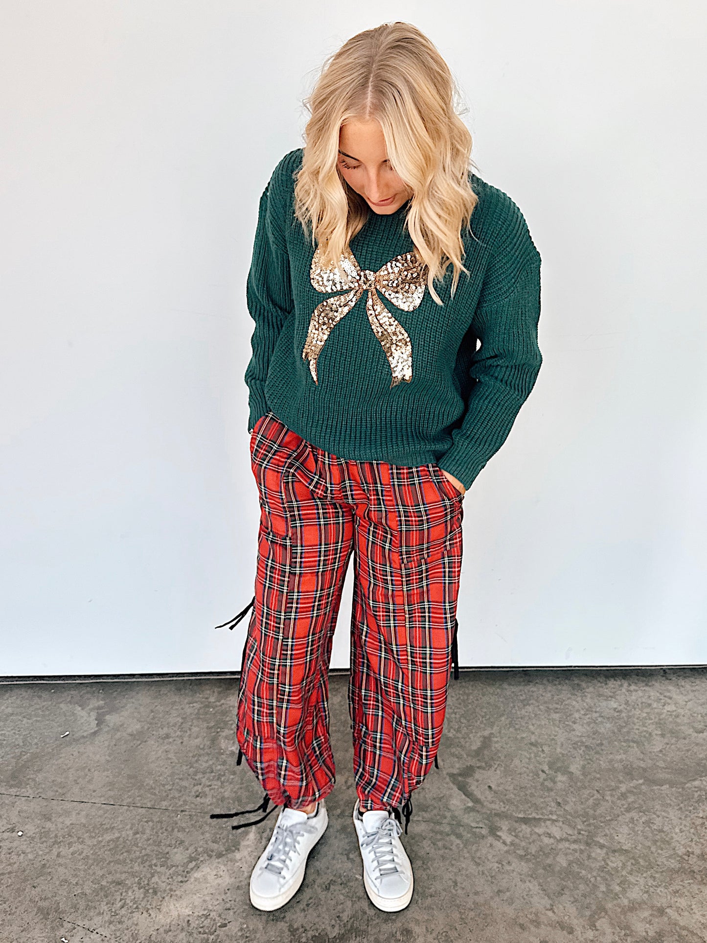 Plaid Side Tie Jogger Pants