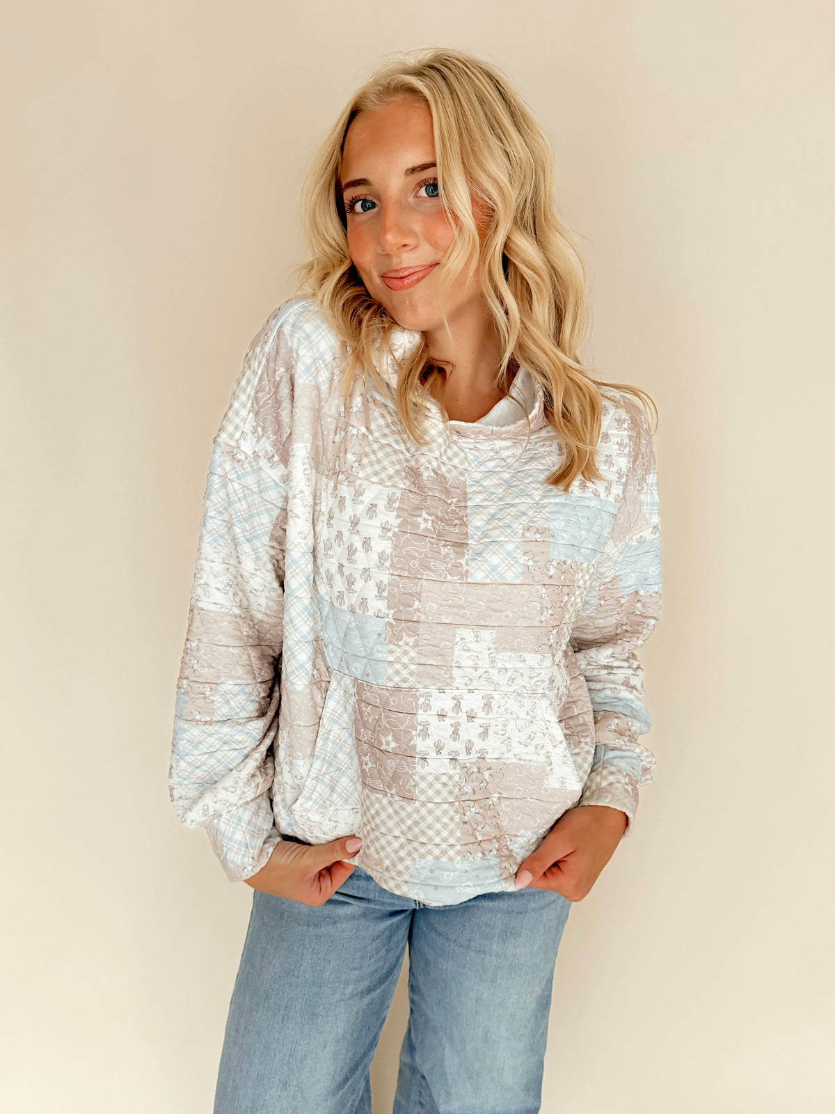 Quilted Patchwork Hooded Pullover