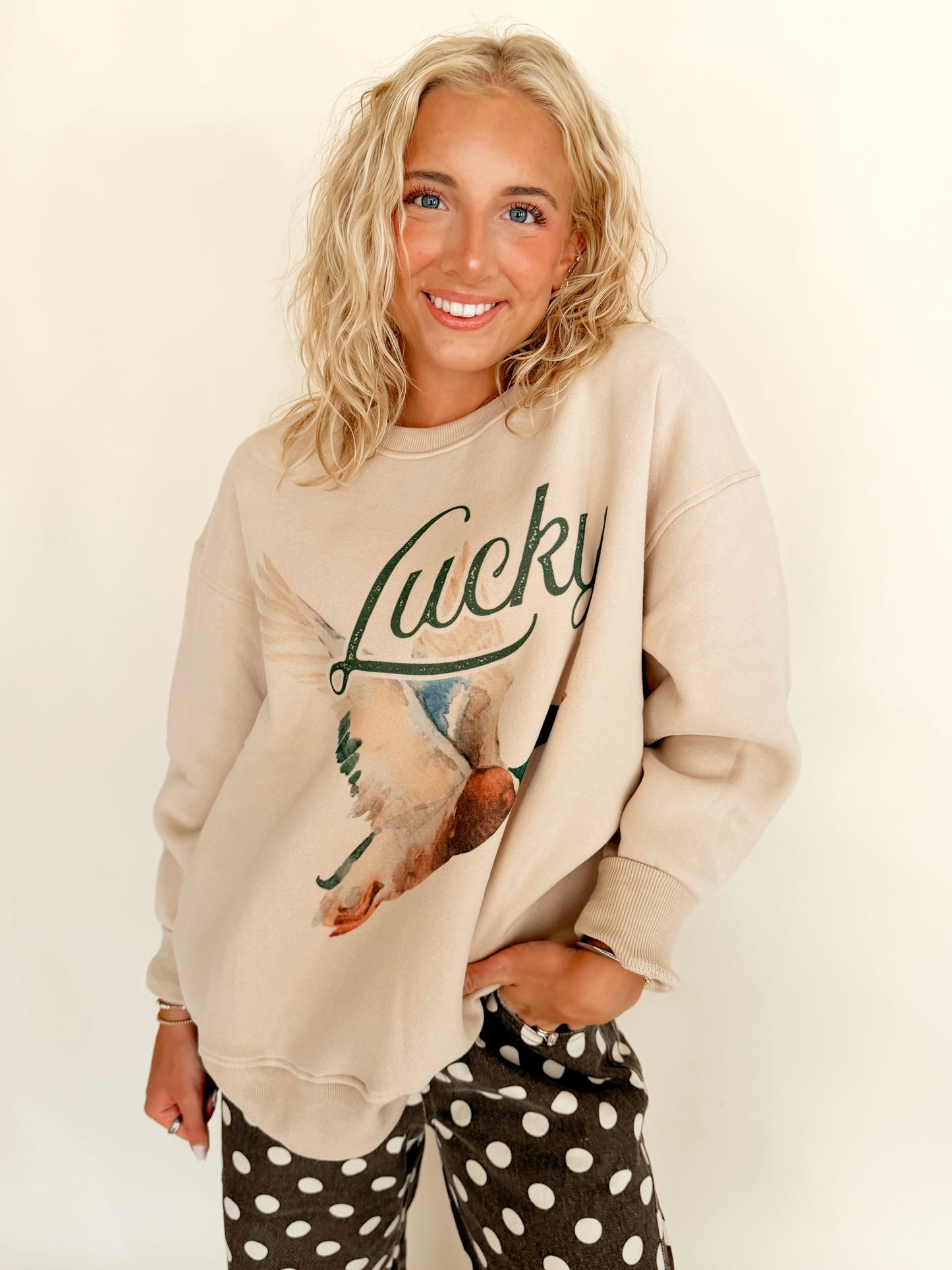 PREORDER Beige ‘Lucky Duck’ Mallard Crewneck