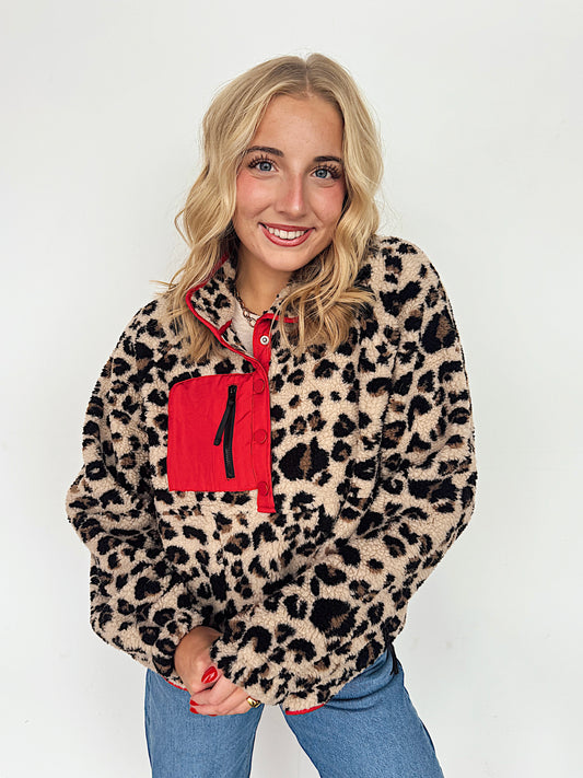 Leopard Fleece Pullover