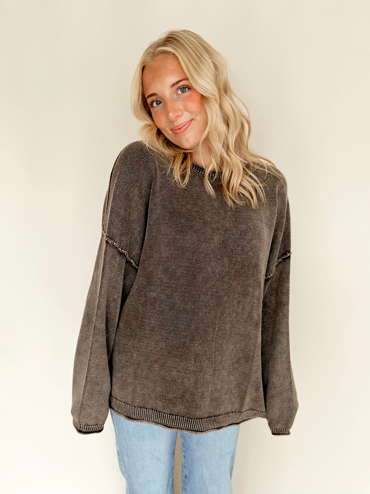 Dark Brown Washed Oversized Top