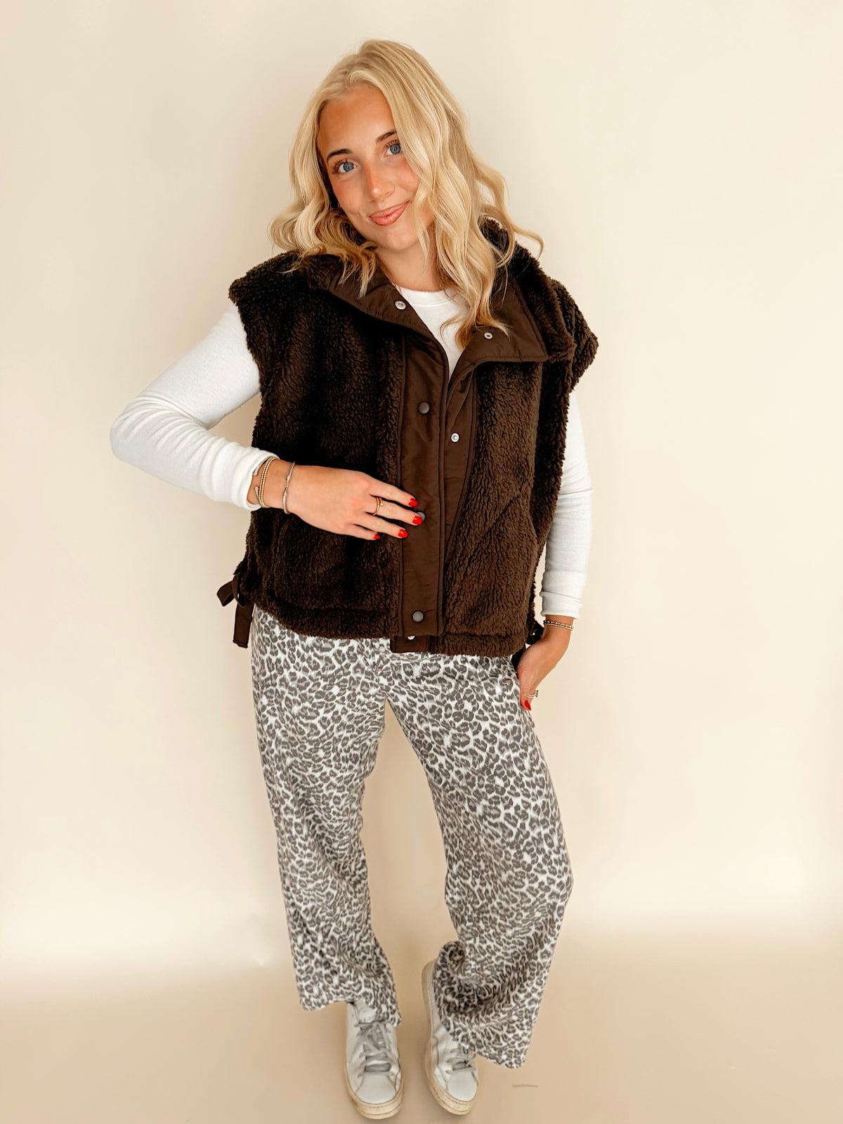 Chocolate Brown Sherpa Vest with Snap Closure