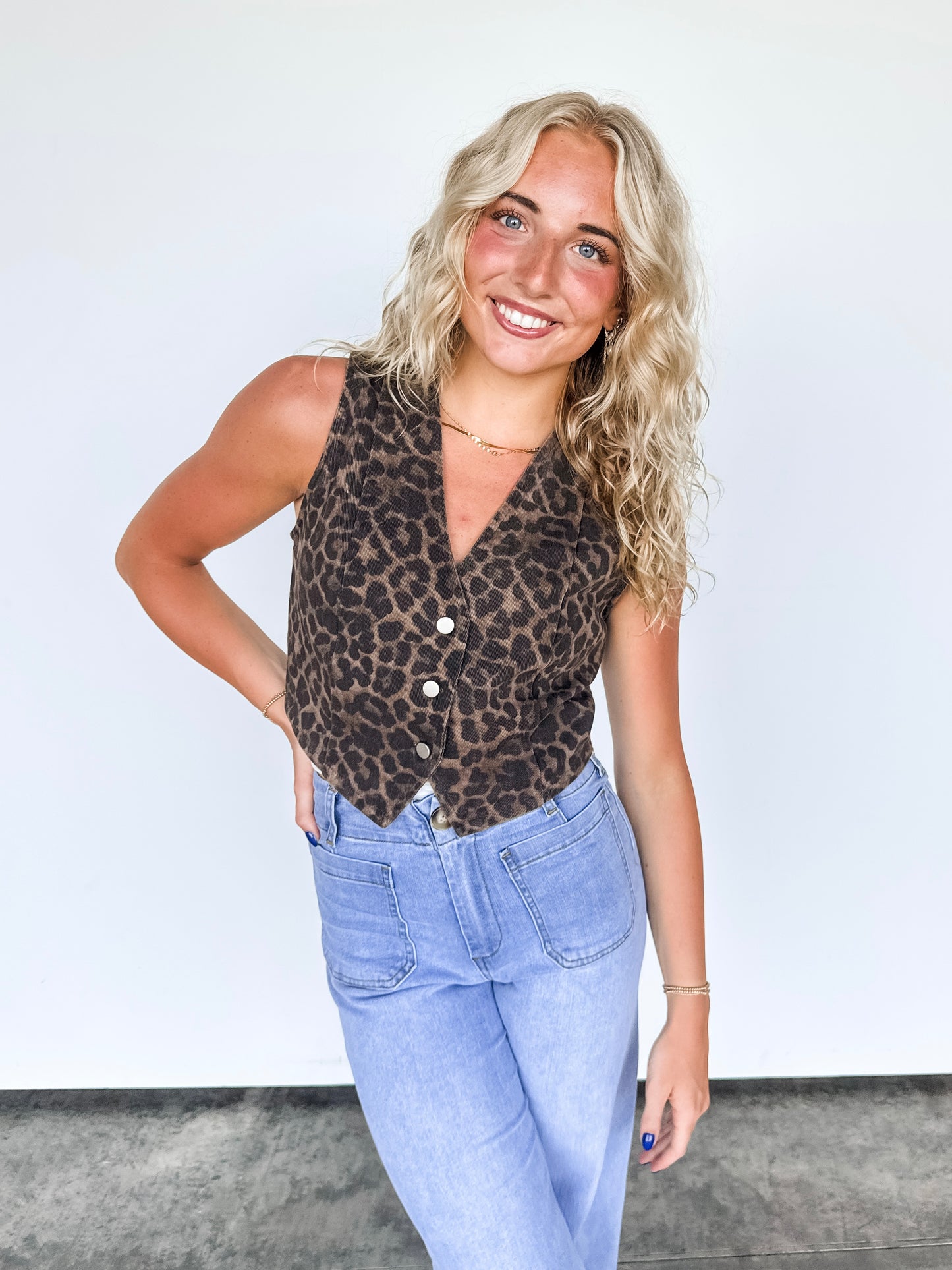Brown Leopard Denim Vest