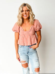Mauve Floral Embroidered Cropped Top