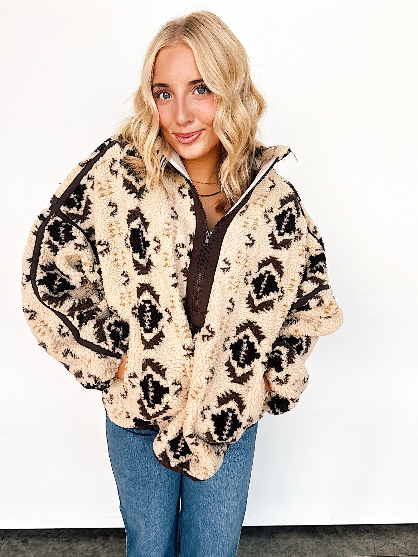 Aztec Print Sherpa Pullover