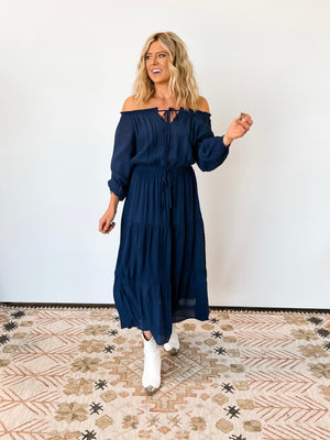 Midnight Blue Off the Shoulder Maxi
