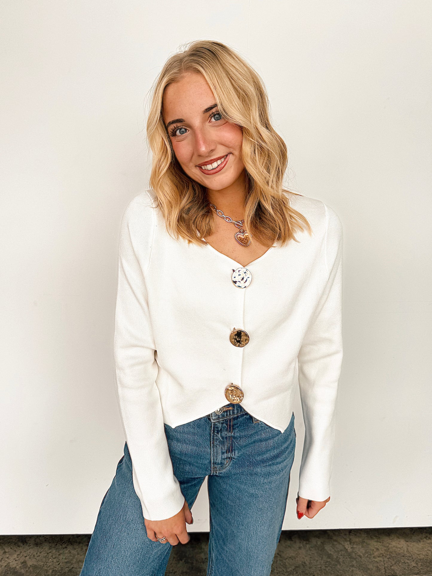 Cream Gold Button Top