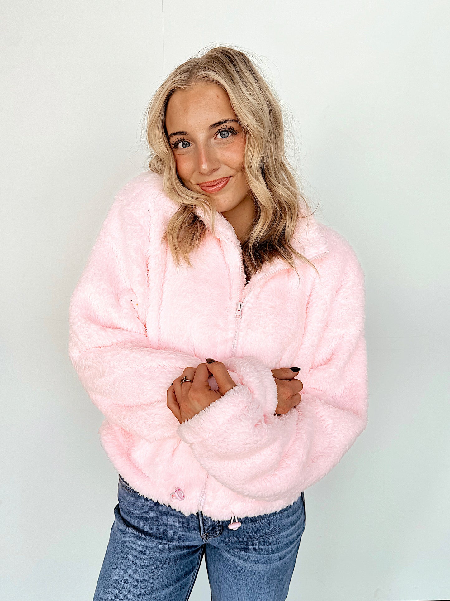 Light Pink Fuzzy Sherpa Zip Up
