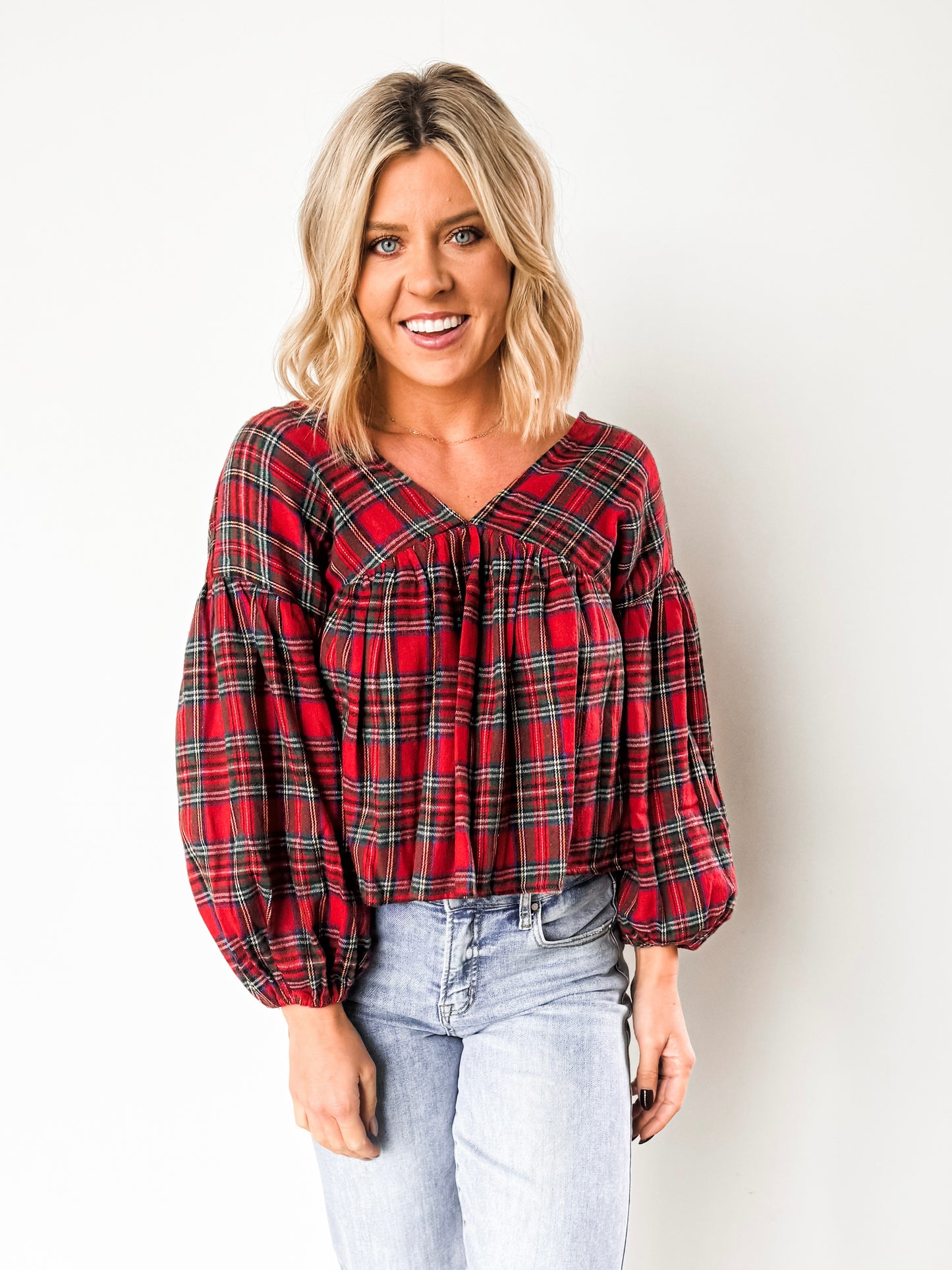 ‘Santa Baby’ Red Plaid Babydoll Top