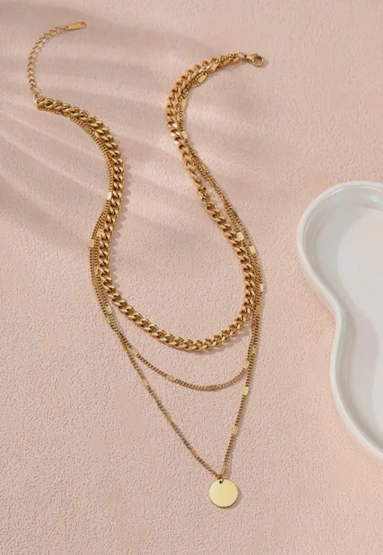 Gold Triple Strand Chain Necklace