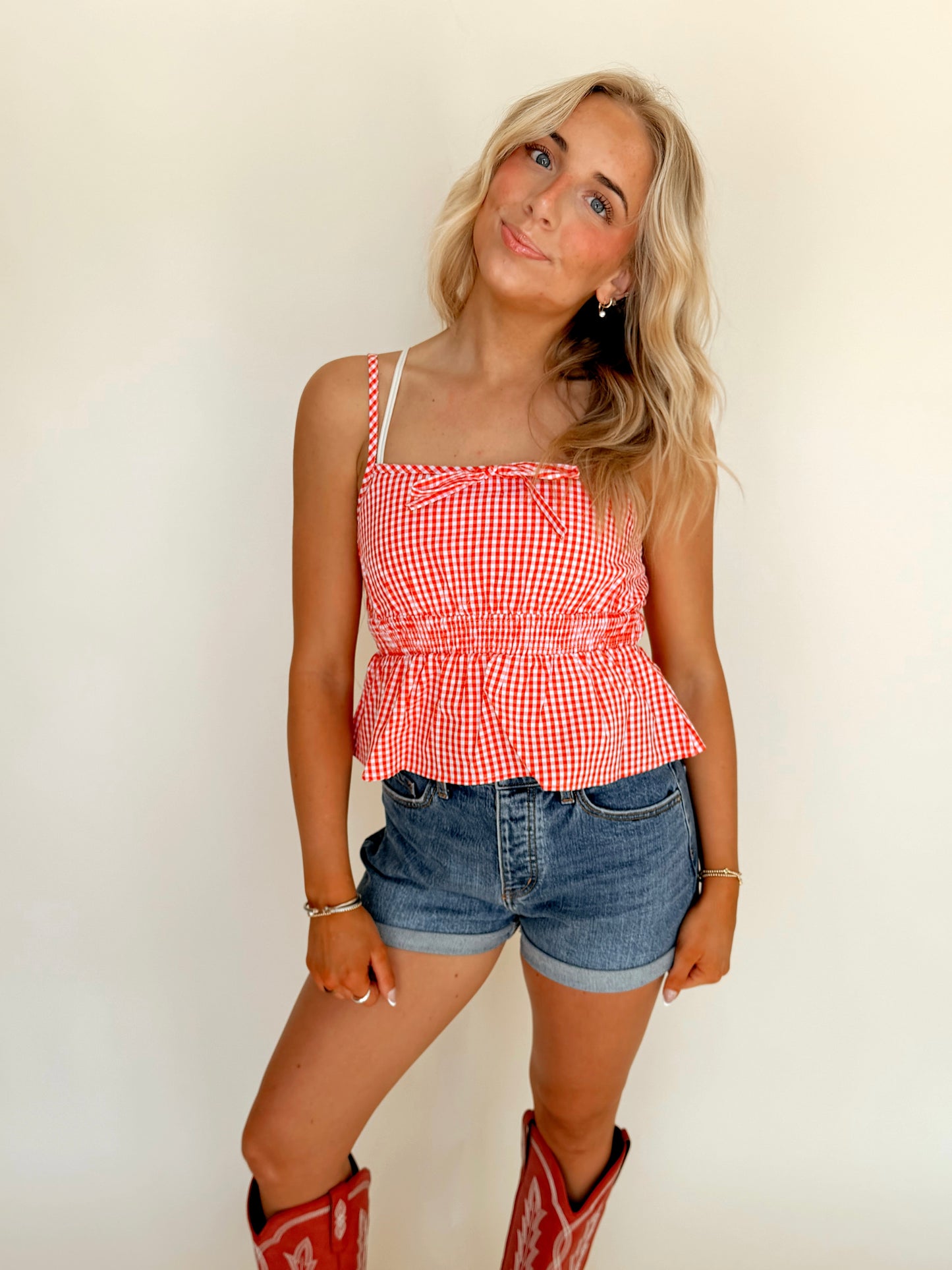 Red Gingham Babydoll Peplum Tank