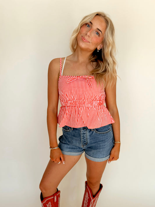 Red Gingham Babydoll Peplum Tank