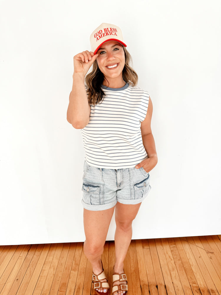 Denim Striped Sleeveless Tank