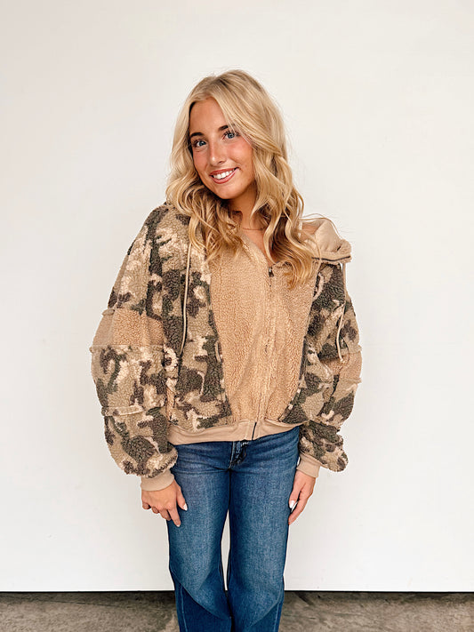 Fuzzy Camo Fleece Zip Up