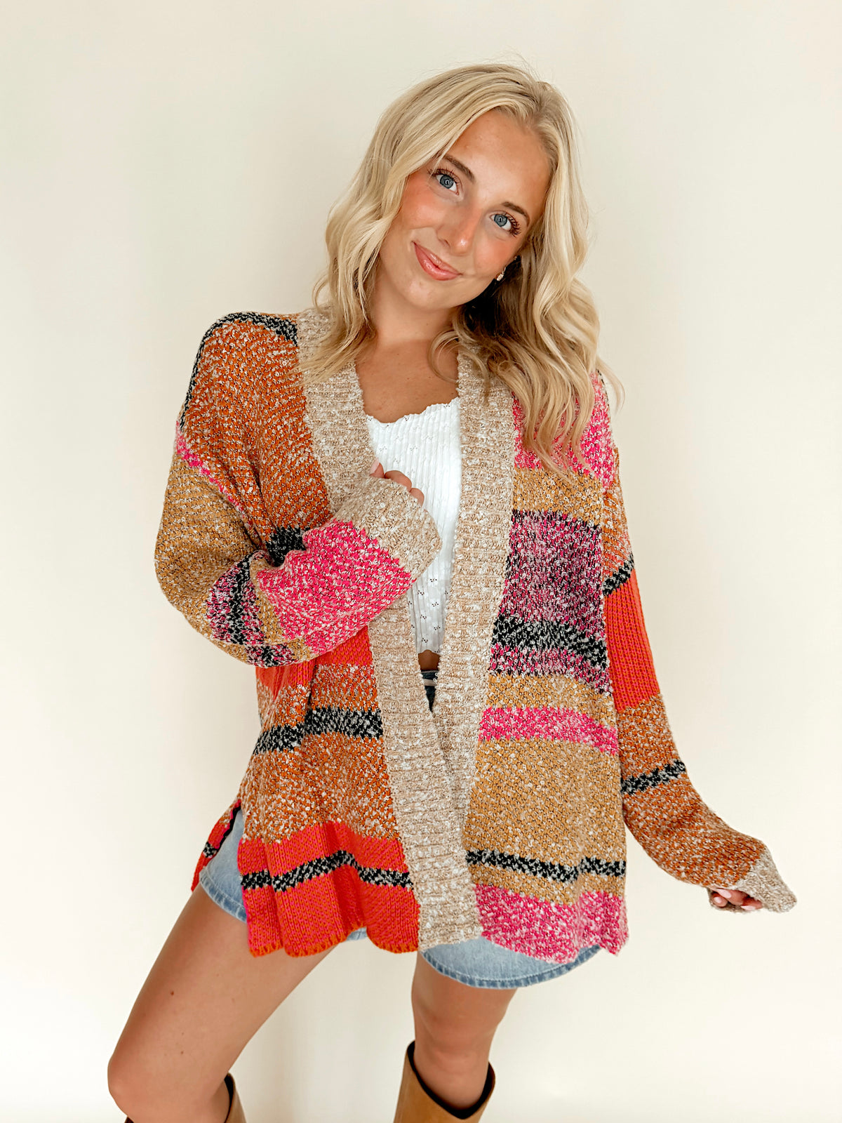 Multi Color Oversized Colorblock Cardigan