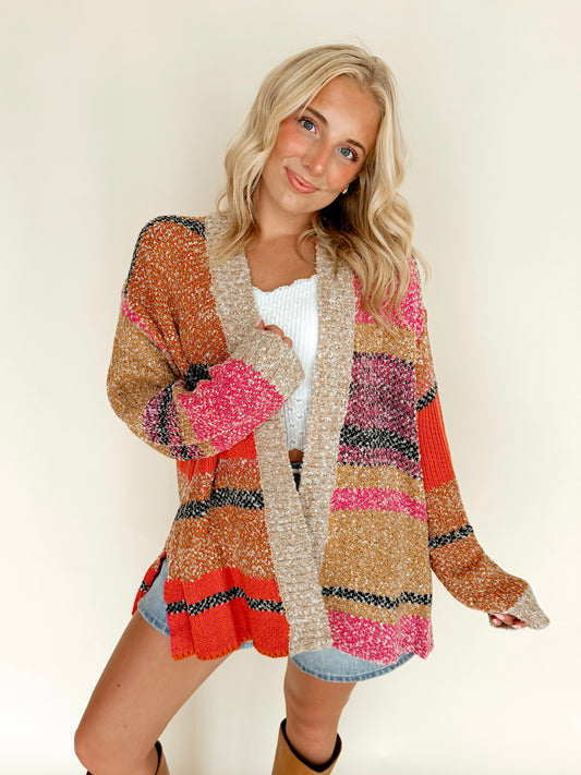 Multi Color Oversized Colorblock Cardigan