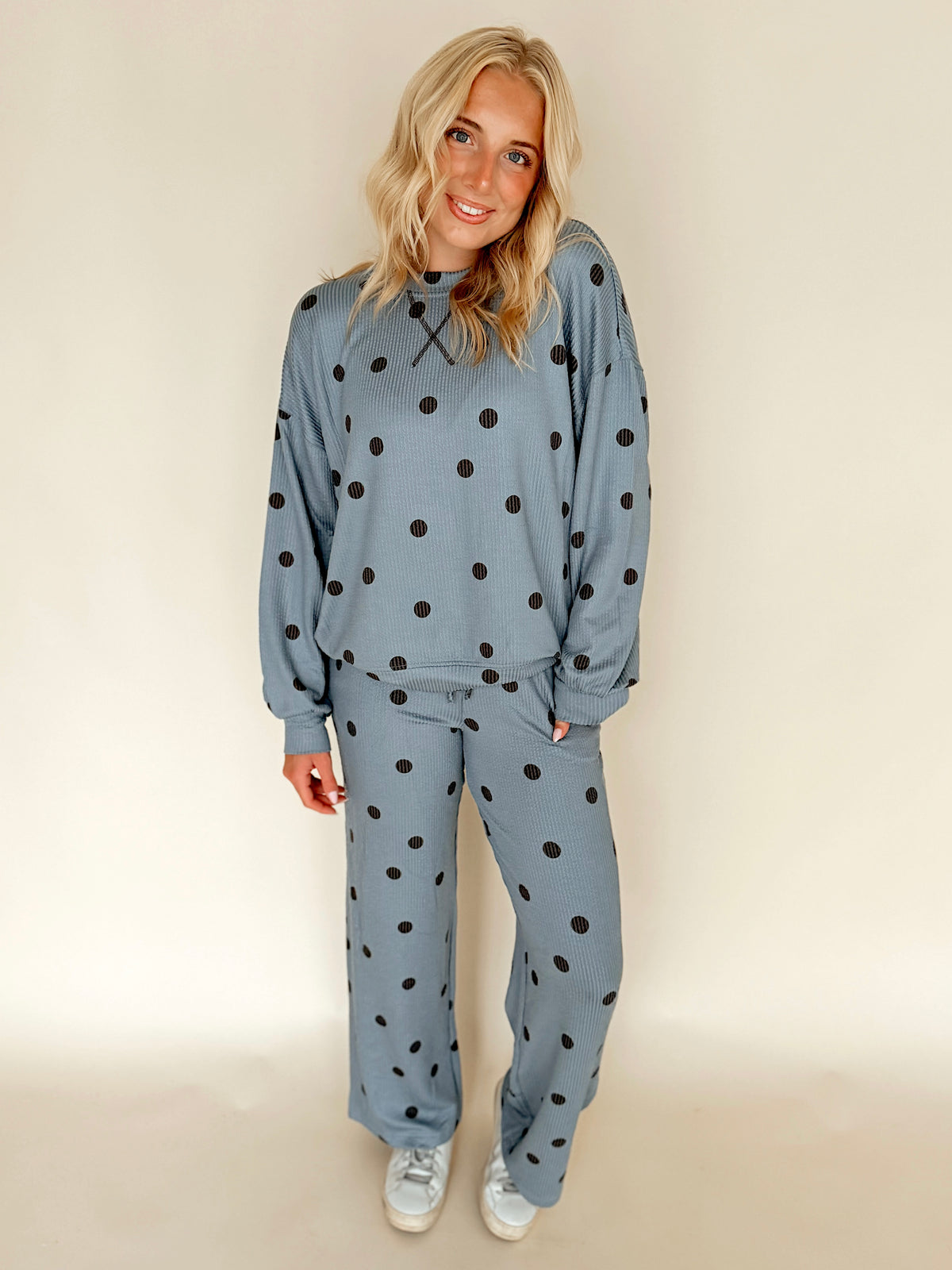 Blue & Brown Polka Dot Ribbed Set