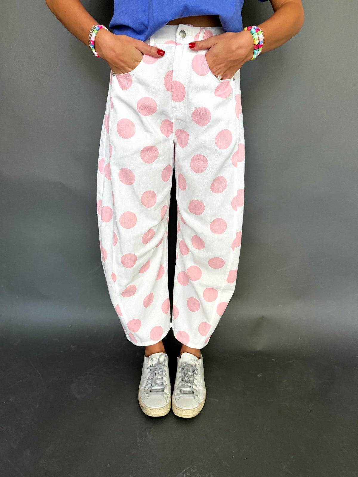 Pink Polka Dot Denim Pants