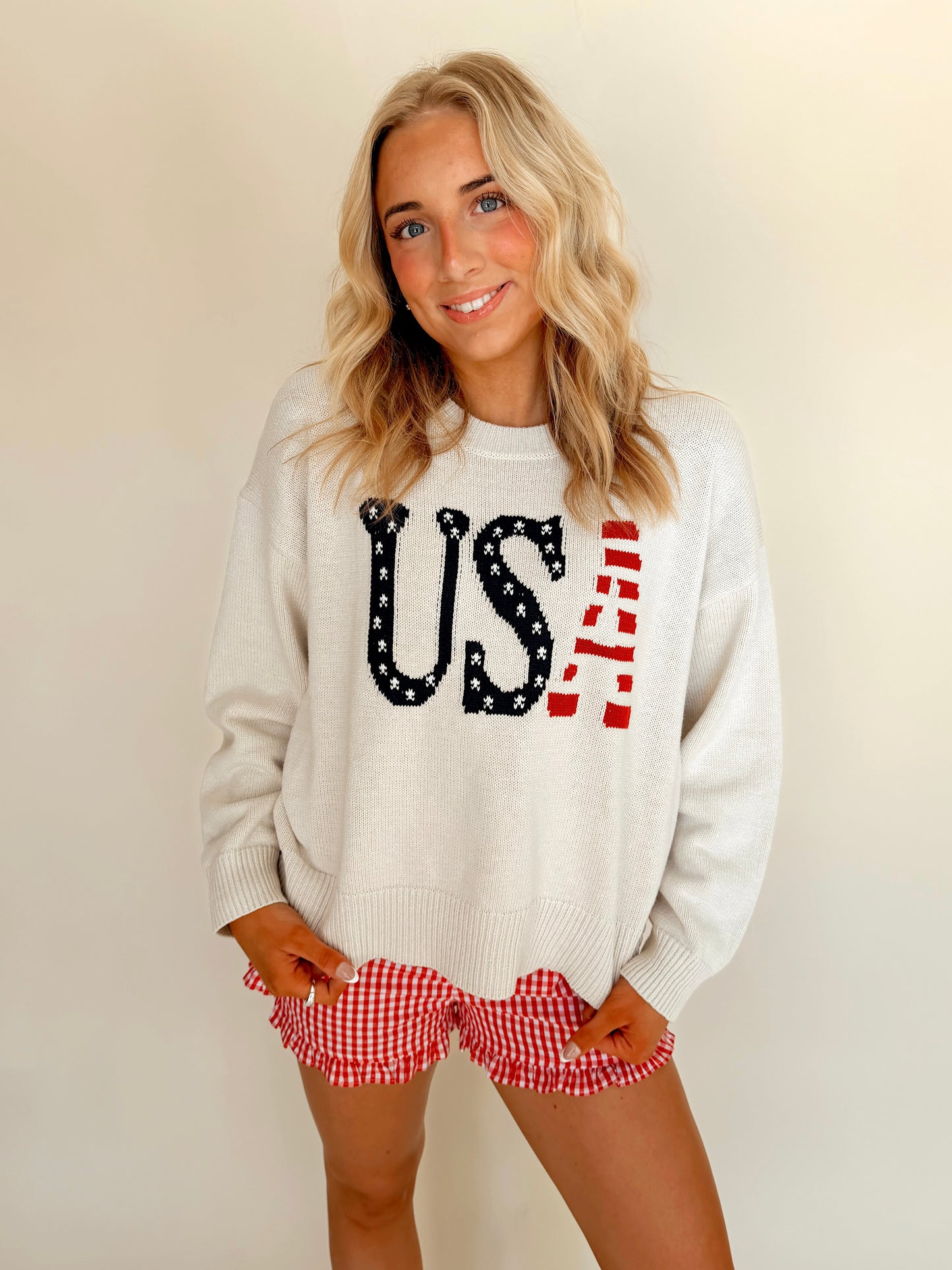 Ivory ‘USA’ Crewneck Sweater