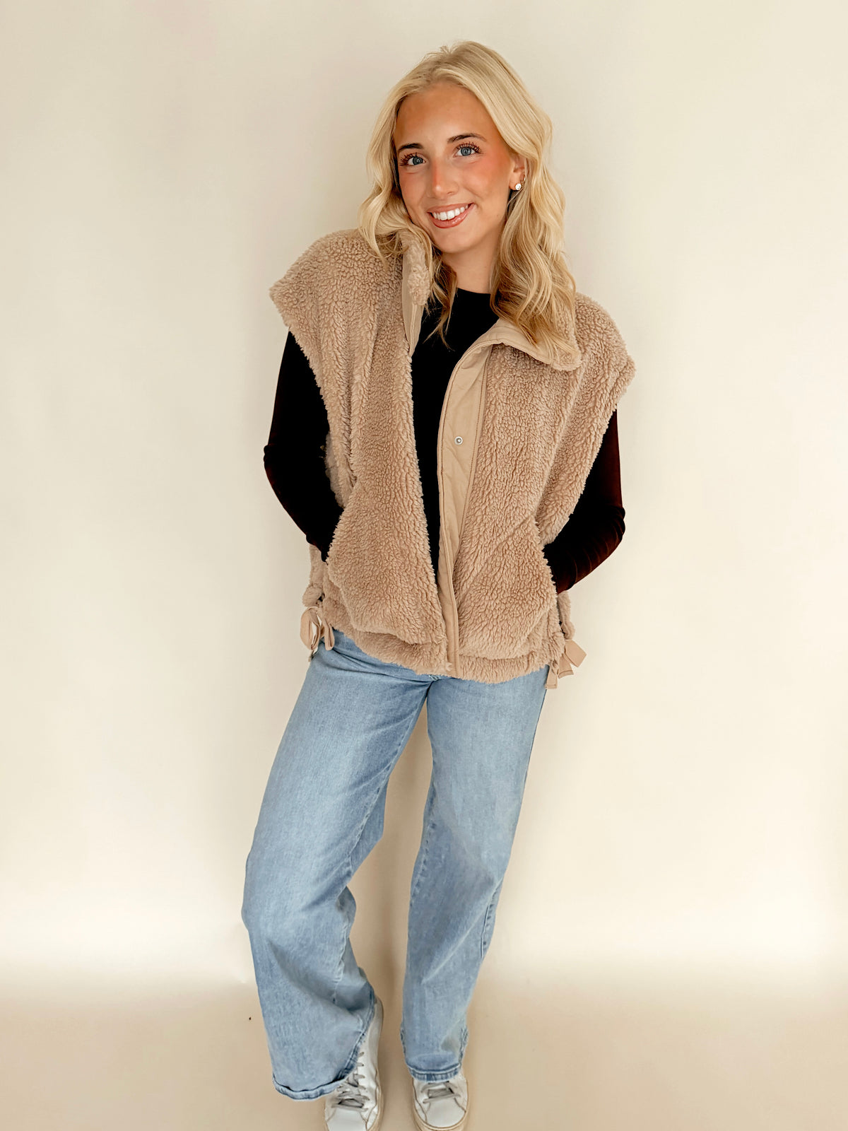 Beige Sherpa Vest With Snap Closure