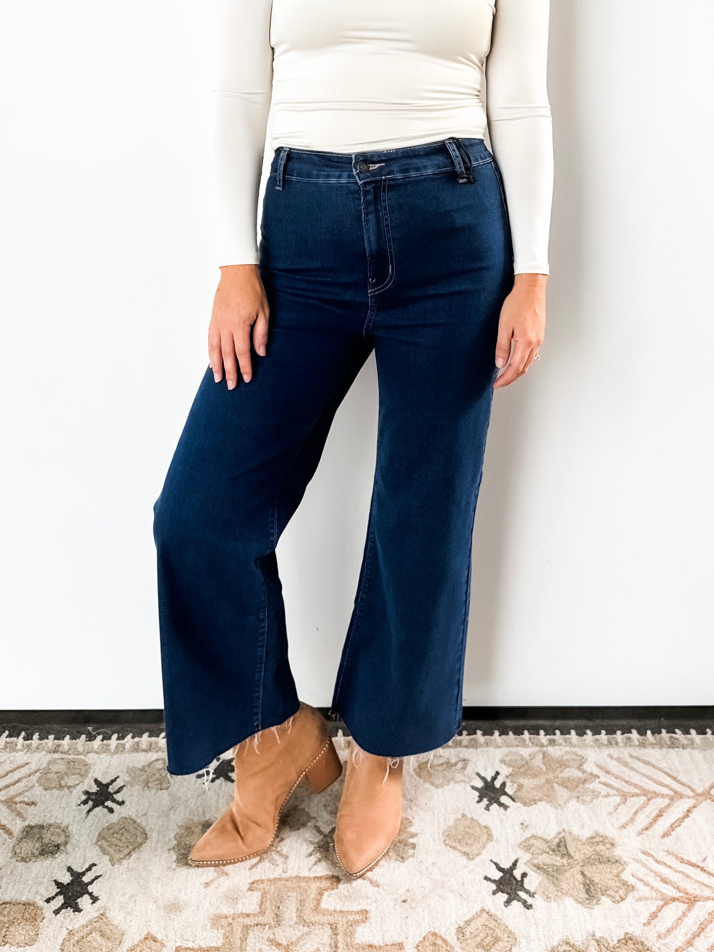 Dark Wash High Waisted Wide Leg Denim