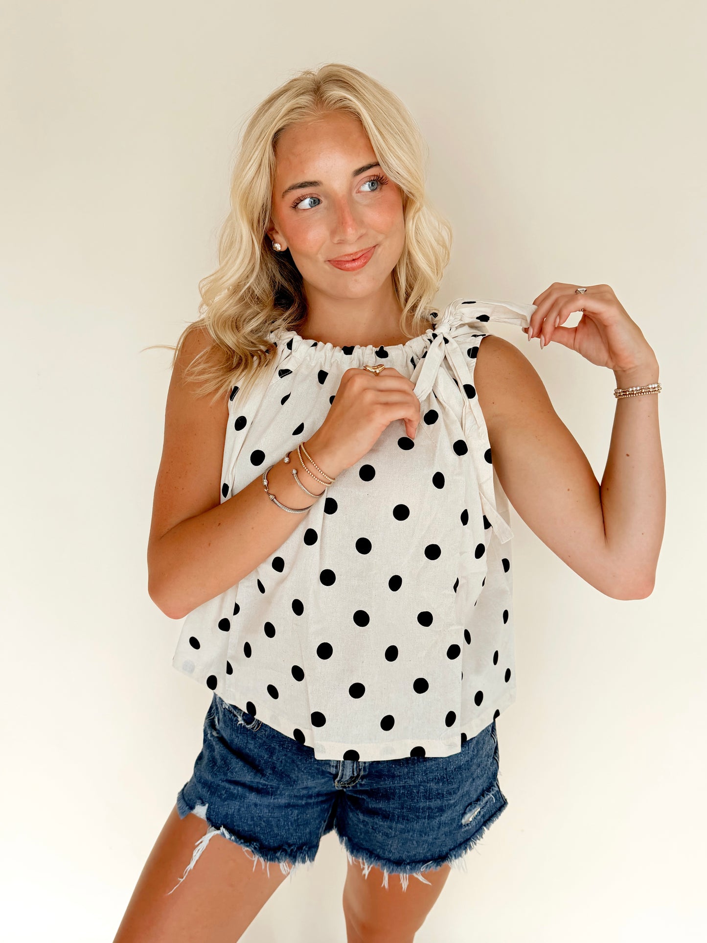 Polka Dot Tie Neck Top
