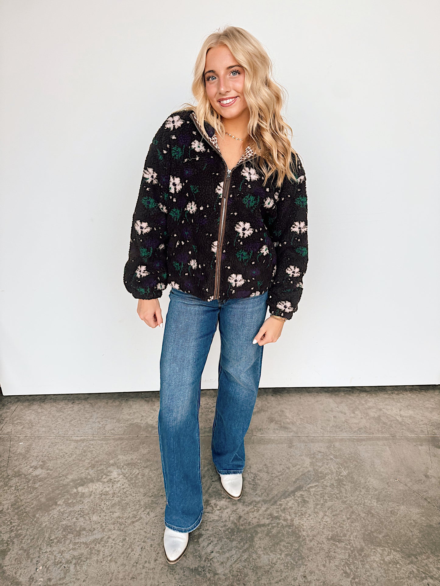 Mocha Floral Sherpa Jacket