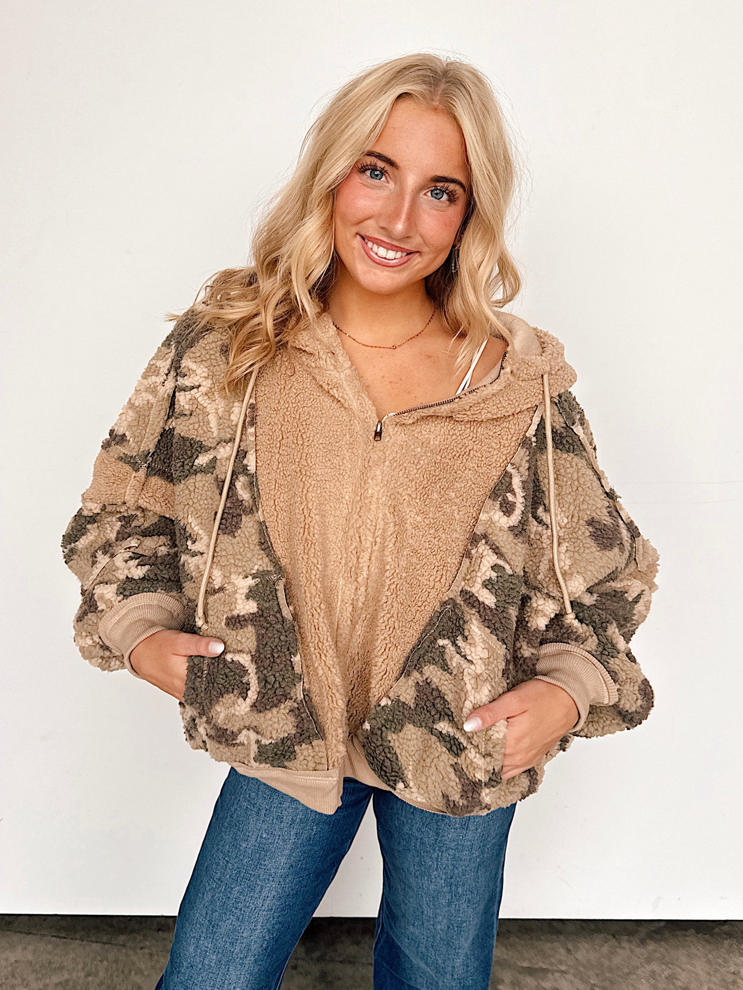 Fuzzy Camo Fleece Zip Up