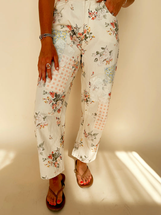Floral Patchwork Barrel Pants