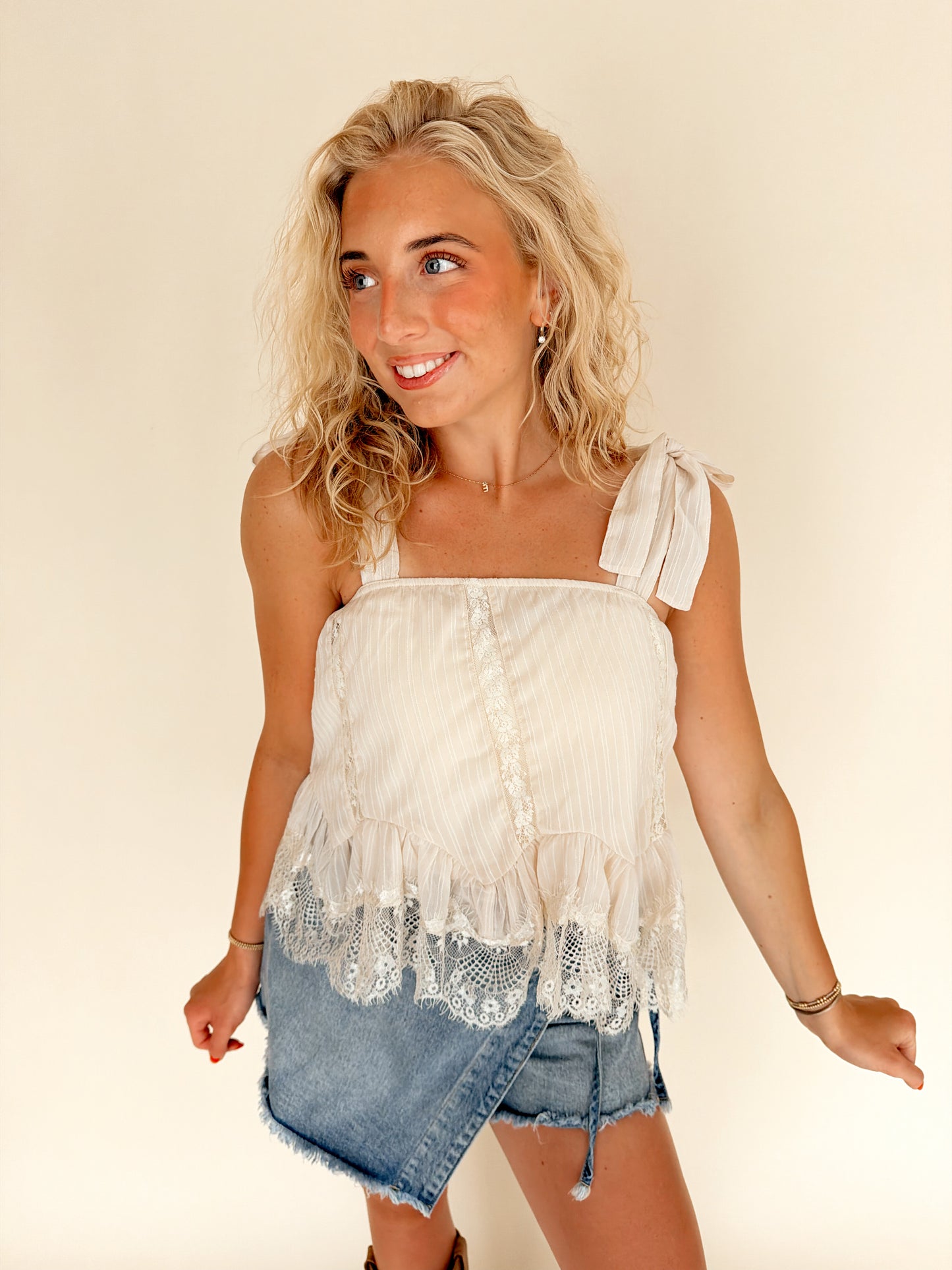 Textured Woven Lace Detail Top