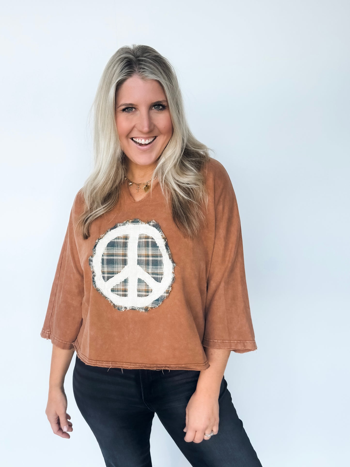 Rust ‘Peace’ Distressed Boxy Top