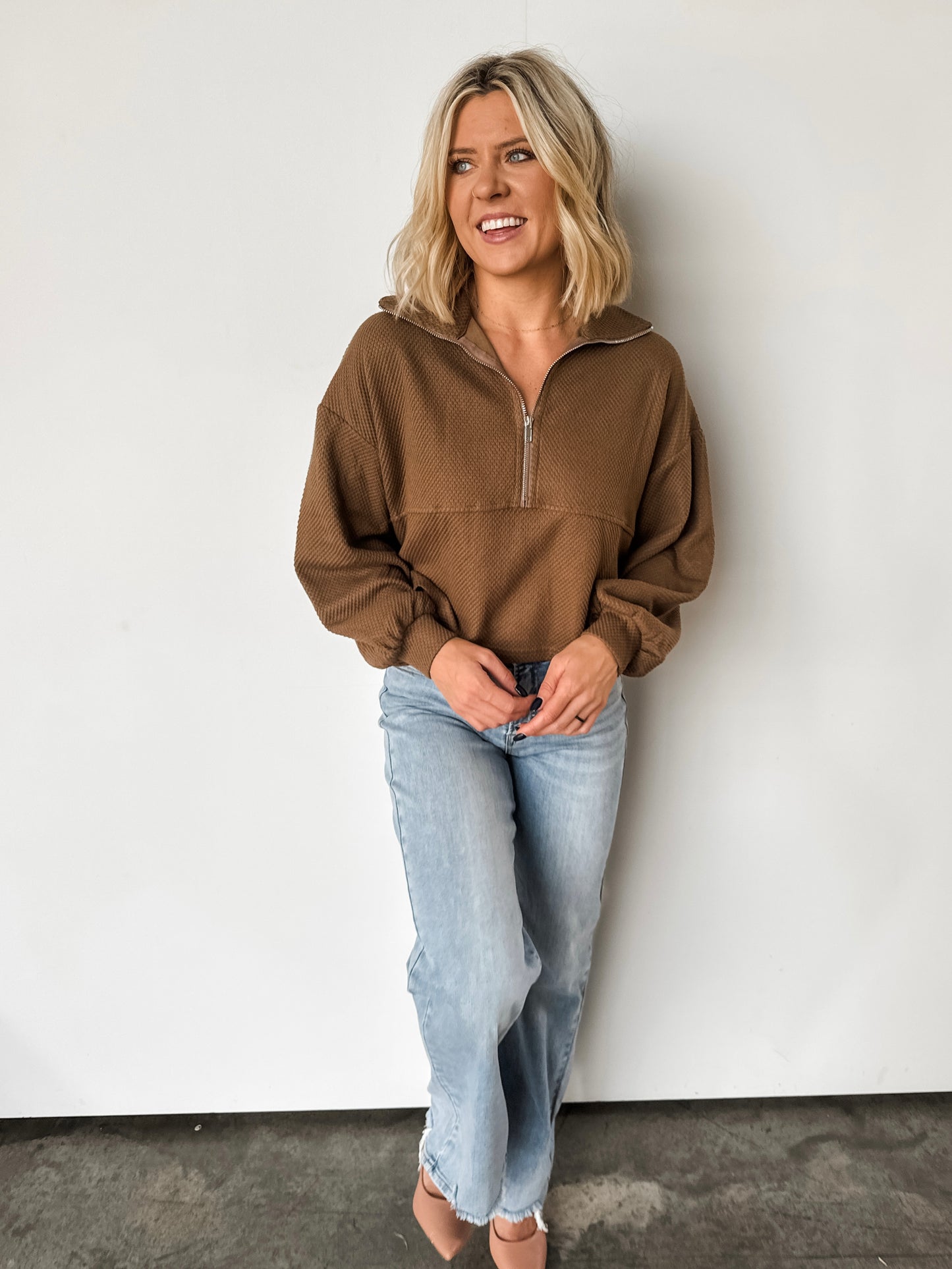 Cocoa Thermal Cropped Half Zip Pullover